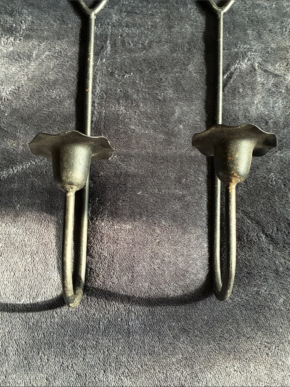 Vintage Heart-Shaped Black Metal Wall Candle Holders - Set of 2